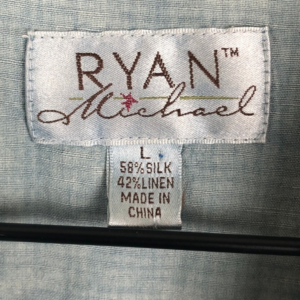 RYAN MICHAEL Silk Linen Western Snap Shirt Men's L Morning Sky Blue S/S - Picture 5 of 14